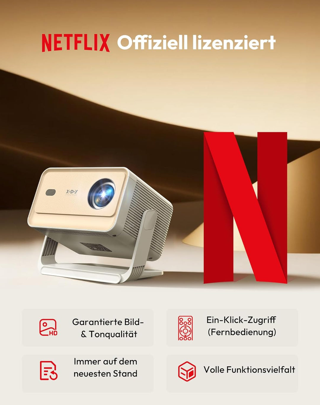 Smart Beamer N6 Pro: Kompatibel mit Netflix& Autofokus mit 4K-Unterstützung und 1080P Full HD, WiFi