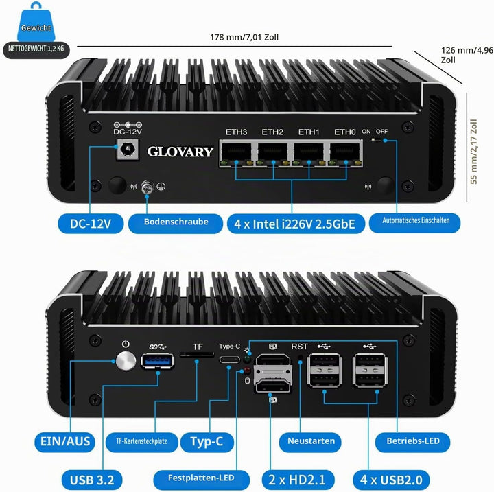 Firewall Mini PC J6413 4 Core, 4 x i226V 2.5GbE LAN OPNsense Router Micro Appliance, DDR4 8GB RAM 12