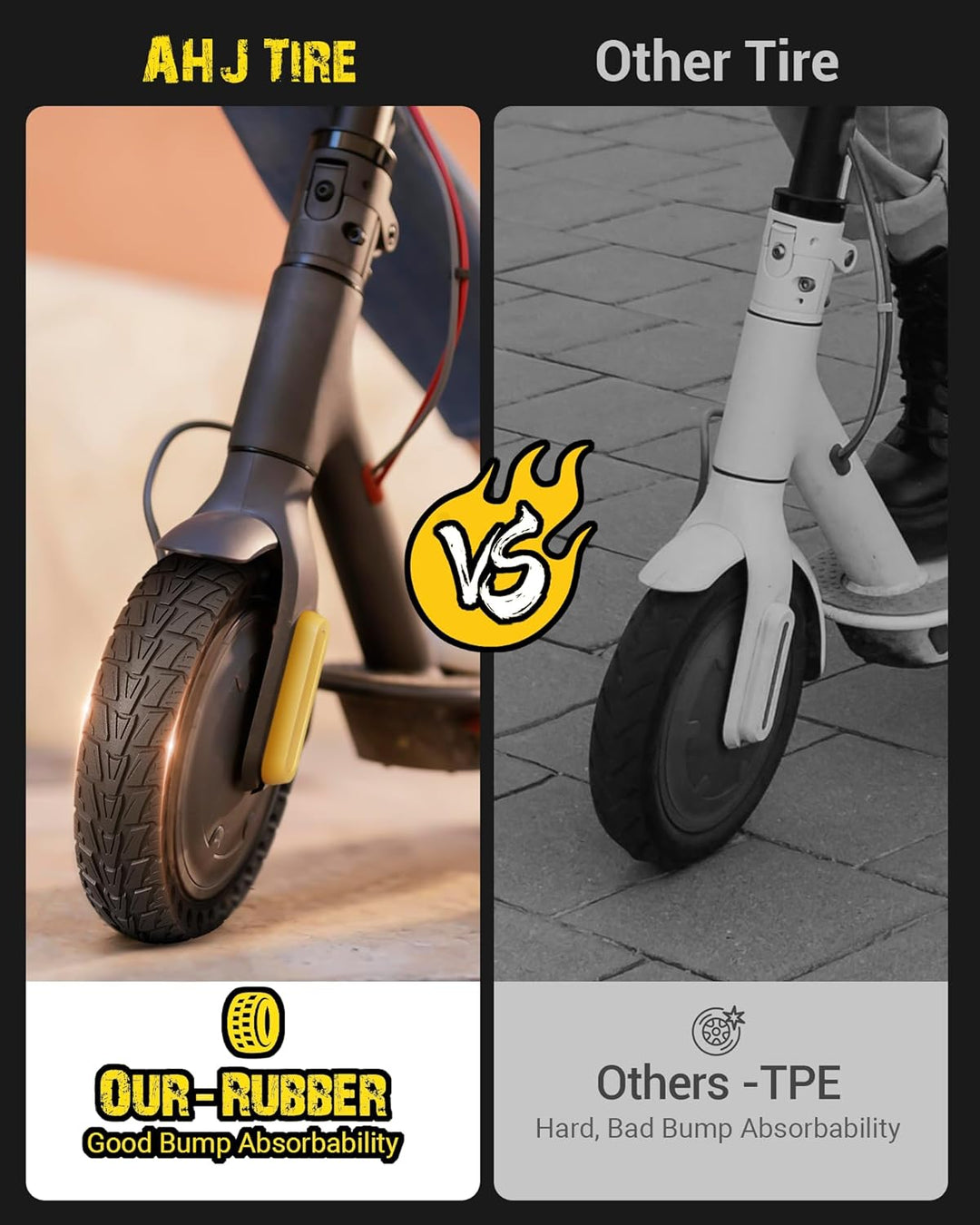 AHJ E-Scooter Reifen, 10 Zoll x 2.5 Vollgummi Ersatzreifen, Vollgummireifen für Ninebot Max G2d/G30/