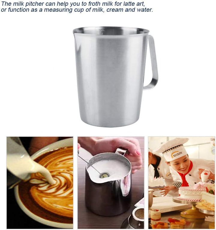 2000 Ml Edelstahl-Messbecher, Milchkännchen mit Entenschnabelauslauf, Leicht zu Reinigender Aufschäu