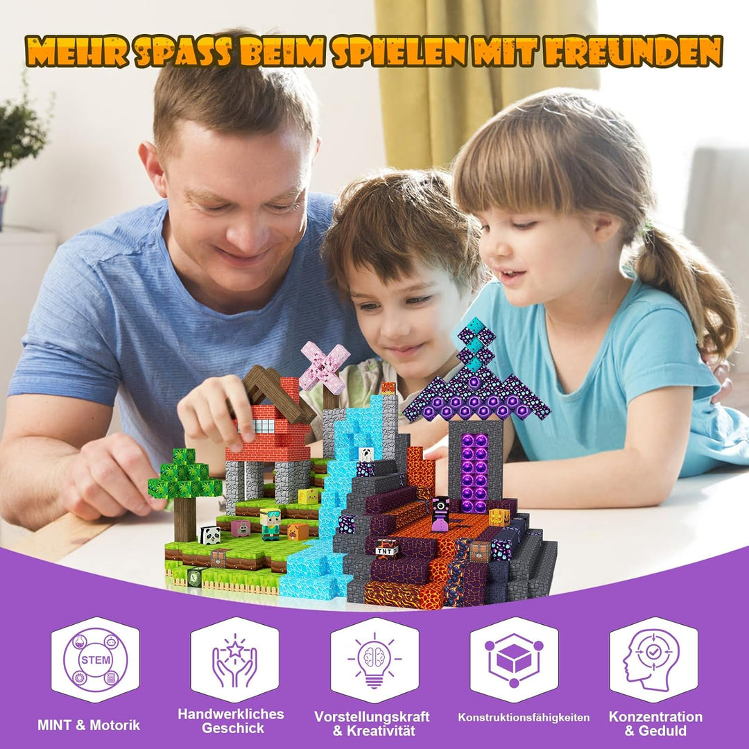 JOMBY Magnetische Bausteine - 208 Teile Magnetbausteine Set, Kreative STEM Spielzeug für Kinder 3+,
