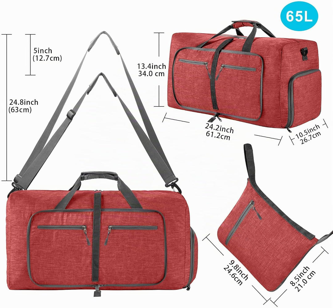 Vomgomfom Leichte Faltbare Reisetasche Gross 65L Sporttasche Damen Herren mit Schuhfach, Travel Duff