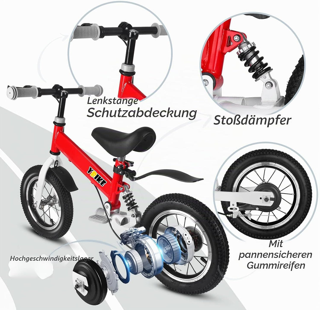 YBIKE Laufrad 2 in1, kinderfahrrad Mit Pedalen, Stossdämpfern, Schutzblechen,12 14 Zoll laufräder Ge