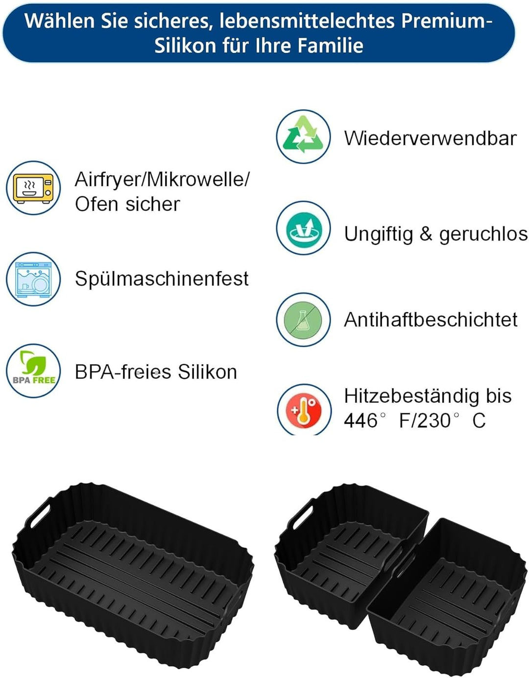 Silikonform HeissLuftfritteuse für Philips Airfryer 1000 Series Flexible Basket 7.1 L(NA154/00), 3 S