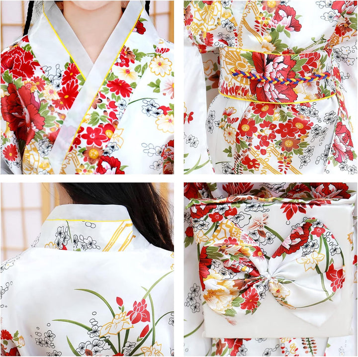 KRUIHAN Kimono Kinder,Satin Kimono Kleid,Kimono Morgenmantel Japanisch Kinder,Halloween Kostüm Mädch