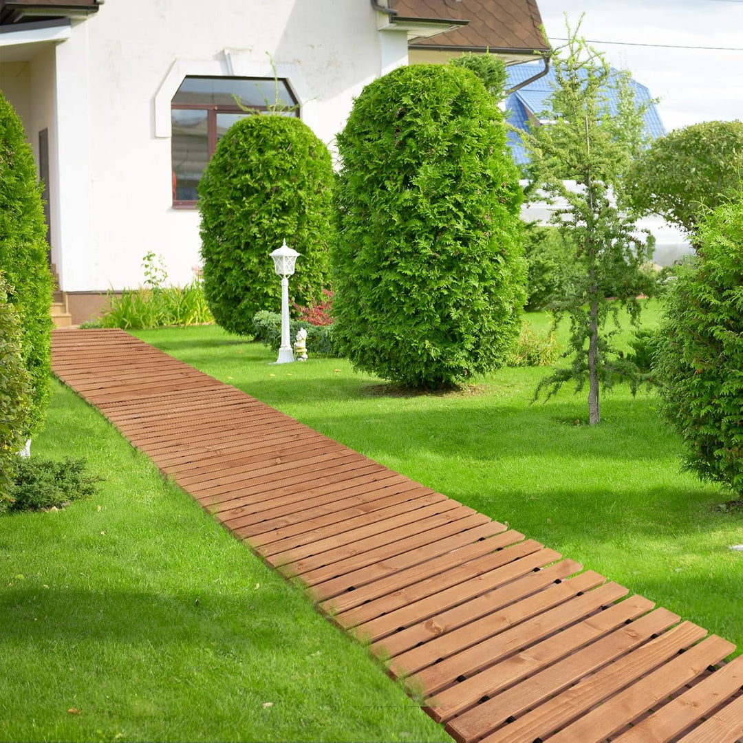 SOARS Rollweg, Gartenweg aus Tannenholz mit Tragegriff & Metalldraht, Gartentritt, Gehweg, Holztritt