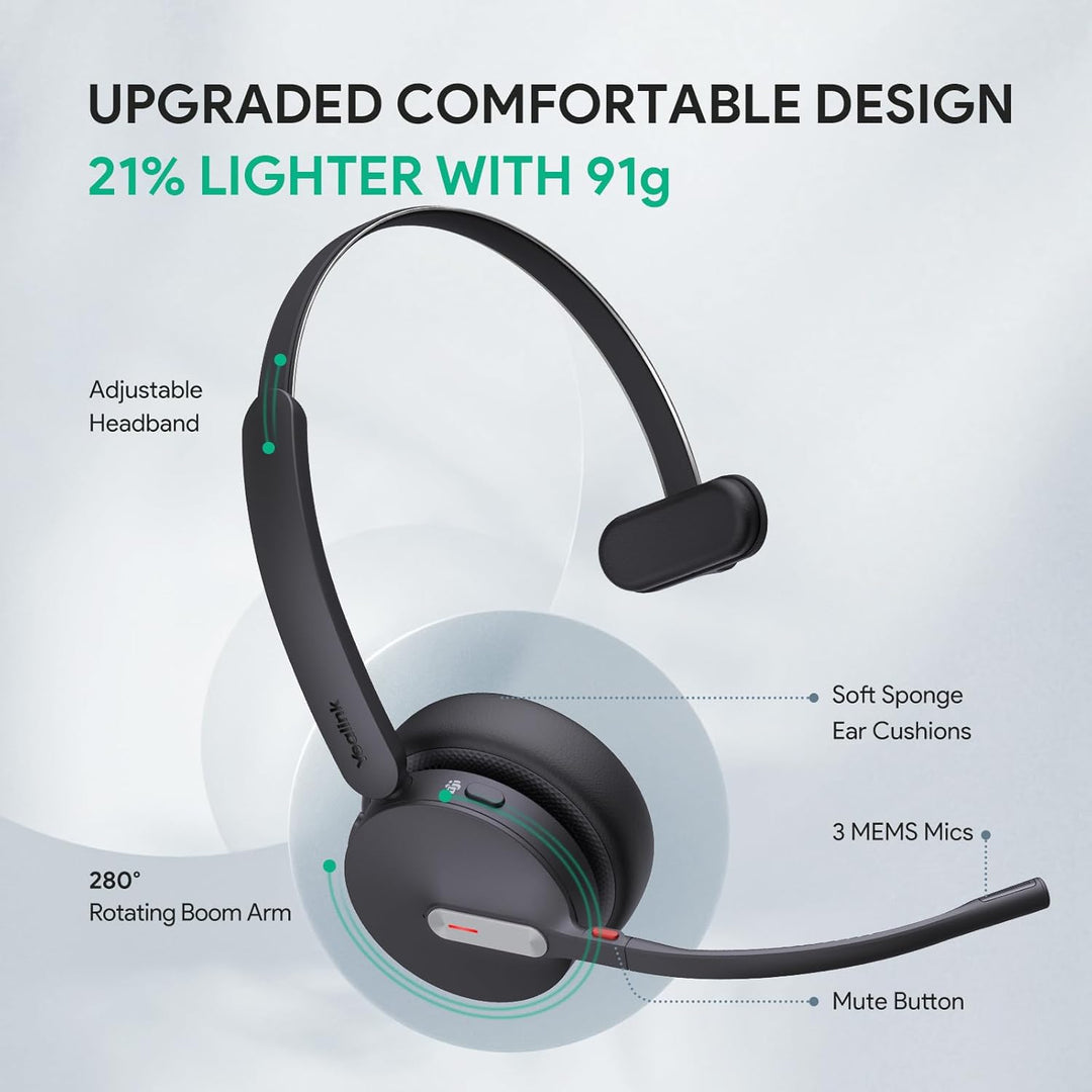 Yealink BH70 Mono Bluetooth Headset mit Mikrofon für Homeoffice, Microsoft Teams Zertifiziertes Blue