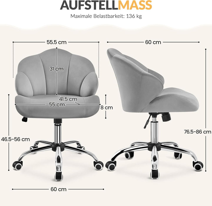 Yaheetech Bürostuhl Ergonomisch Schreibtischstuhl höhenverstellbar Drehstuhl, Bürosessel in Muschelf
