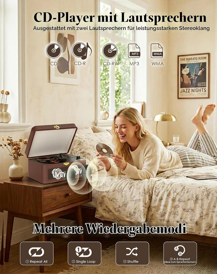 Tragbar CD Player Bluetooth Retro Radio mit CD-Player mit Lautsprecher Unterstützung USB &amp; AUX-Wiede