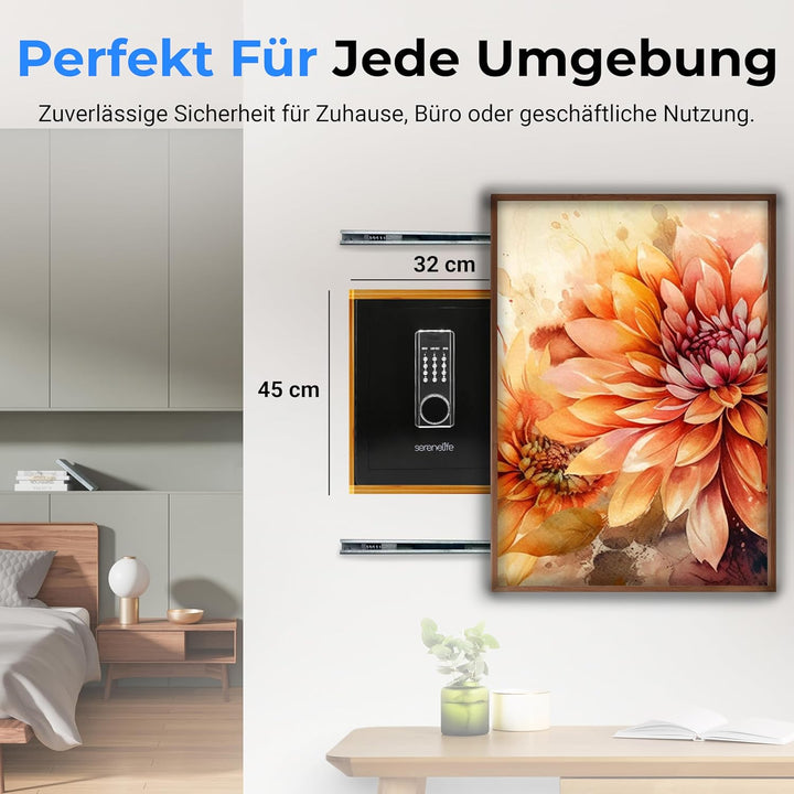 SereneLife 39L Tresor Für Zuhause, Safe- Feuerfest & Wasserdicht, Digitaler Wandtesor Möbeltresor mi