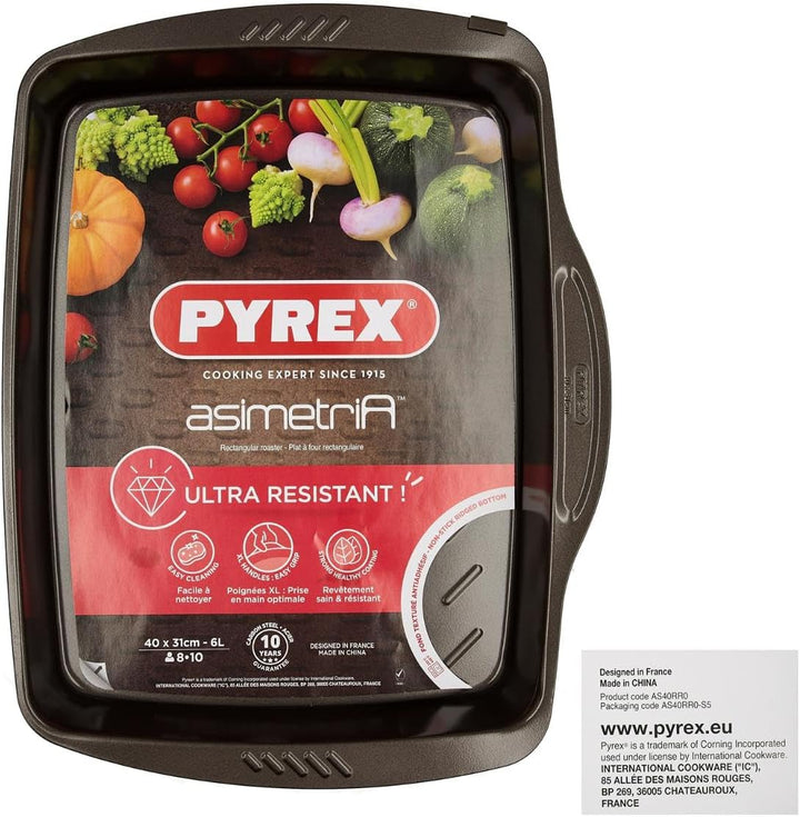 Pyrex Bräter Handlich Metall asimetria grossen rechteckig 40 x 31 cm, braun, 1