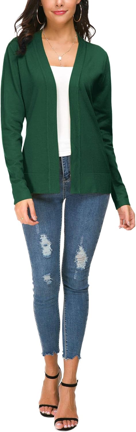 EXCHIC Damen Elegant Langarm Elastisch Strickjacke Cardigan Casual Leicht V-Ausschnitt Gestrickt Bla