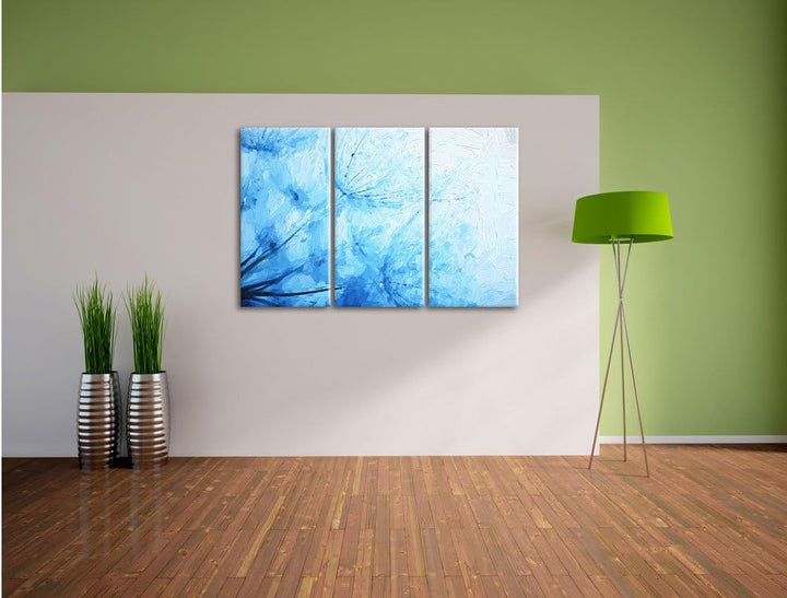 Pixxprint Tropfen bedeckte Pusteblumen Pinsel Effekt 3-Teiler Leinwandbild 120x80 Bild auf Leinwand