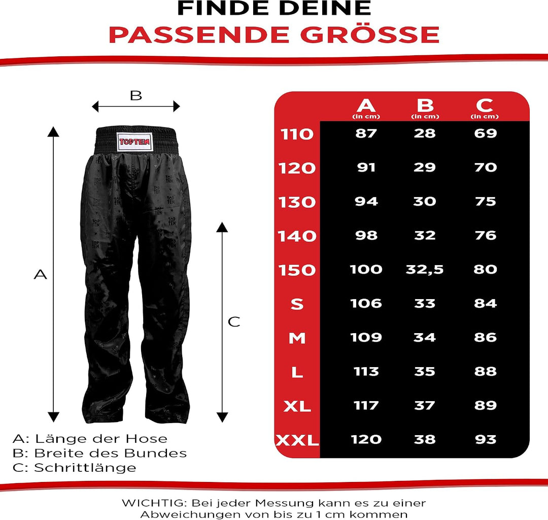 TOP TEN Kickboxhose „Classic“ M Schwarz - Schwarz, S