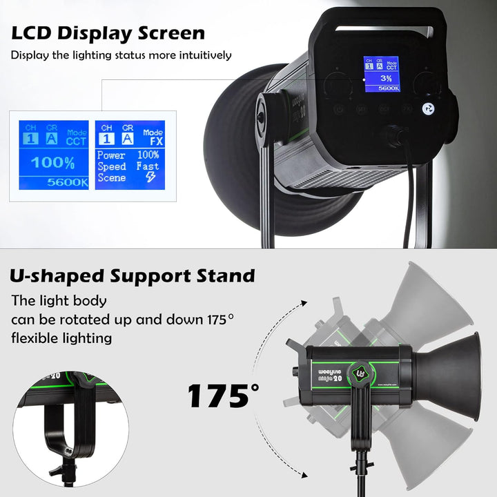 Weeylite 200W LED Videoleuchte Dimmbar 5600K LED Fotolicht Beleuchtung Set für Fotostudios, 22000LM,