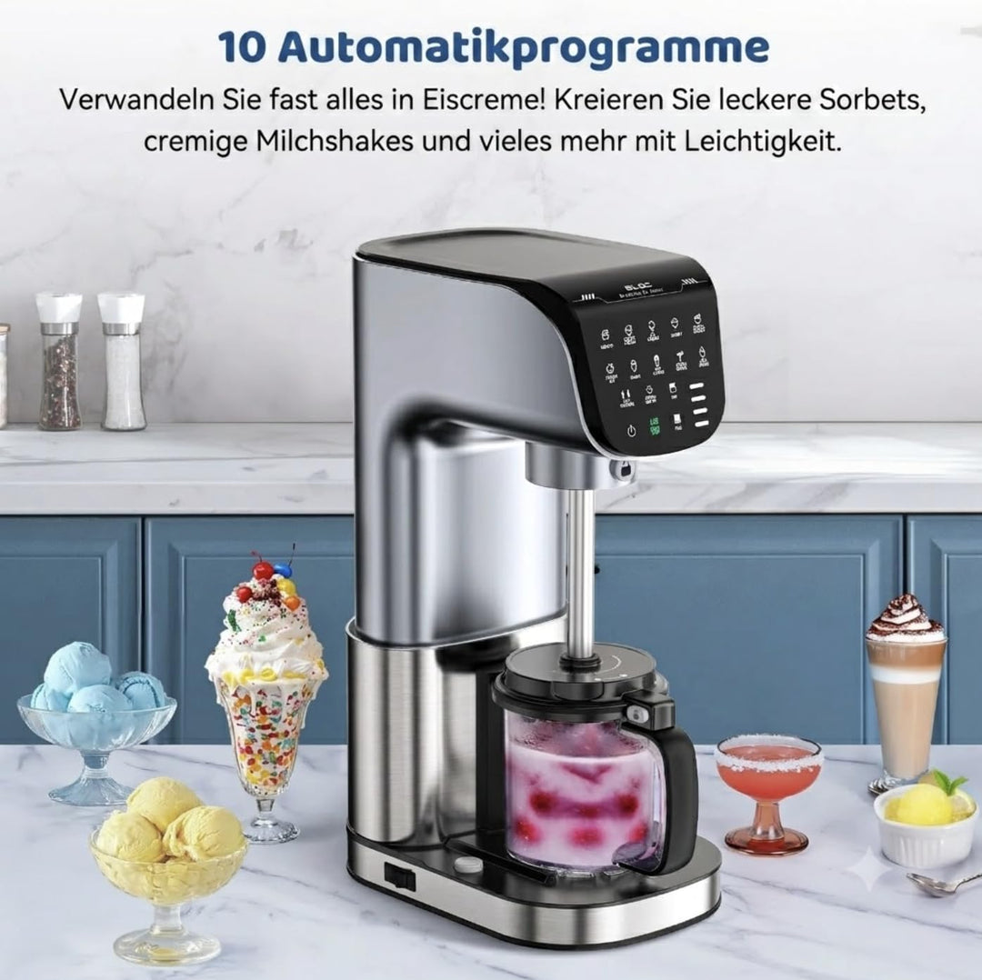 Eismaschine 10-in-1 Edelstahl – Gelato, Sorbet, Frozen Yogurt, 3 BPA-frei | Veganes &amp; zuckerfreies E