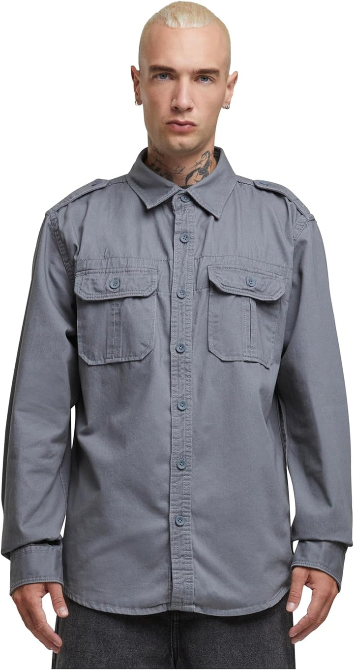 Brandit Herren Vintage Shirt Long Sleeve Hemd M Charcoal Grey, M Charcoal Grey