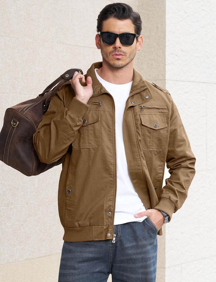 EKLENTSON Herren Arbeitsjacke Workwear Übergangsjacke Cargo Jacke mit Vielen Taschen L Khaki #91, L