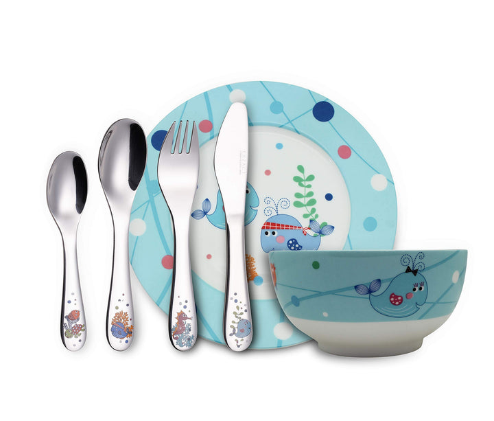 Exzact Besteck Geschenkset 6 Stücken aus Edelstahl/Kindergeschirr - 1 x Schale, 1 x Teller, 1 x Tafe