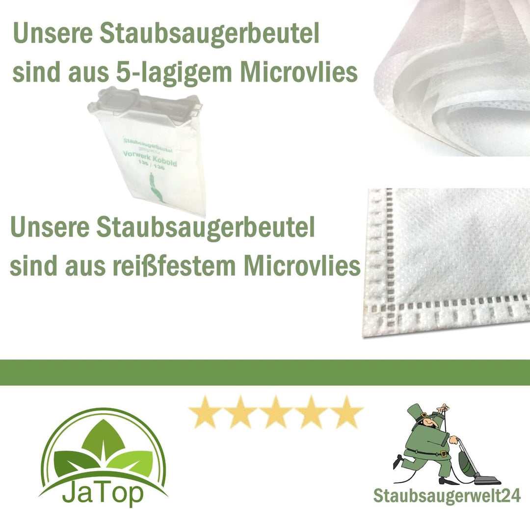 6 Staubsaugerbeutel VLIES+ Motorschutzfilter + Duftblock + Eratzbürsten passend für Vorwerk Kobold 1