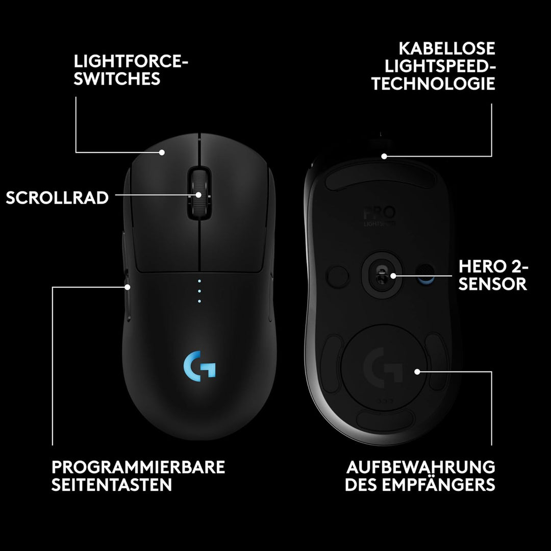 Logitech G PRO 2 LIGHTSPEED kabellose Gaming-Maus Rechts-oder Linkshänder, mit bis zu 4 anpassbaren,