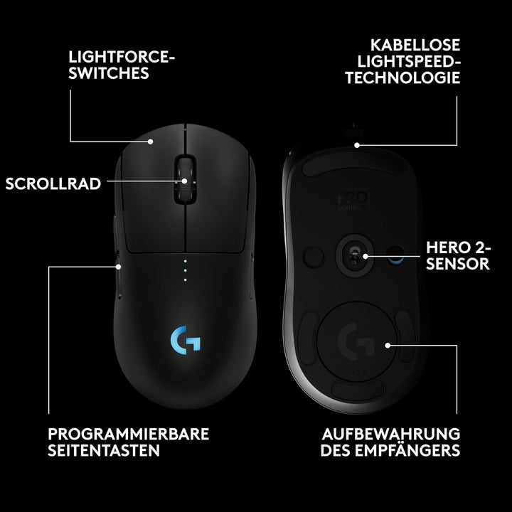 Logitech G PRO 2 LIGHTSPEED kabellose Gaming-Maus Rechts-oder Linkshänder, mit bis zu 4 anpassbaren,