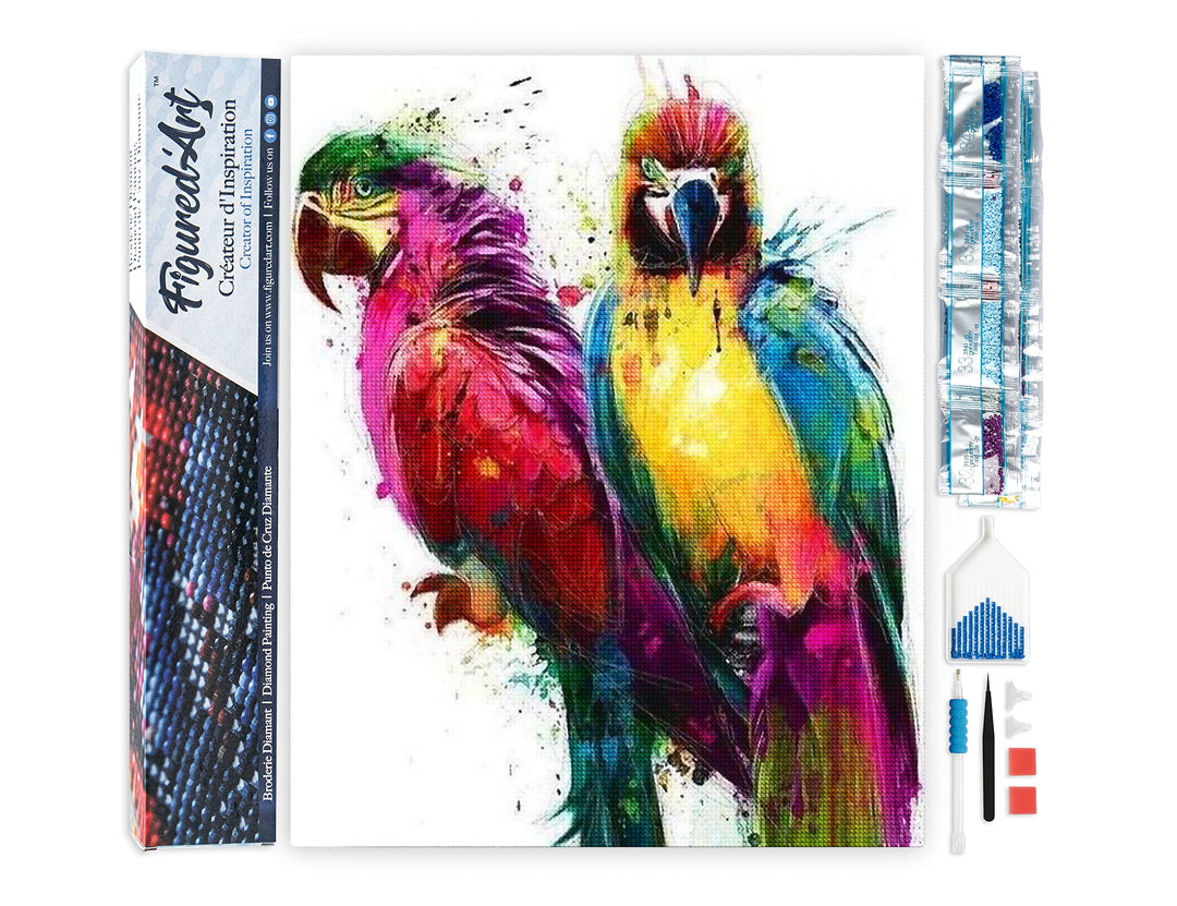 Figured'Art Diamond Painting Erwachsene 40x50cm Ganze Leinwand gerollt Papageien in der Malerei 5D B