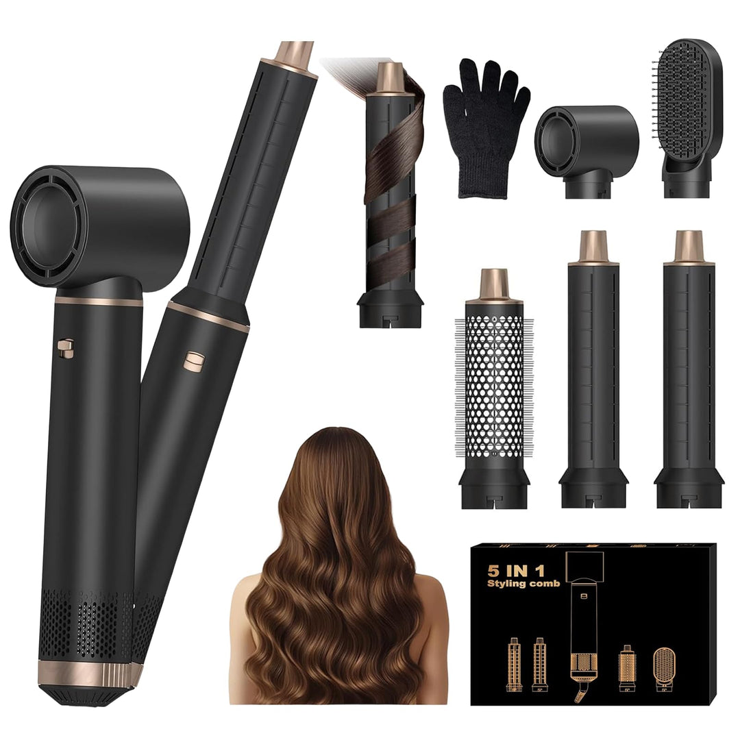 Kitgody 5 in 1 Airstyler Warmluftbürste Set mit Automatischem Lockenstab & Rundbürstenföhn - MULTIFU