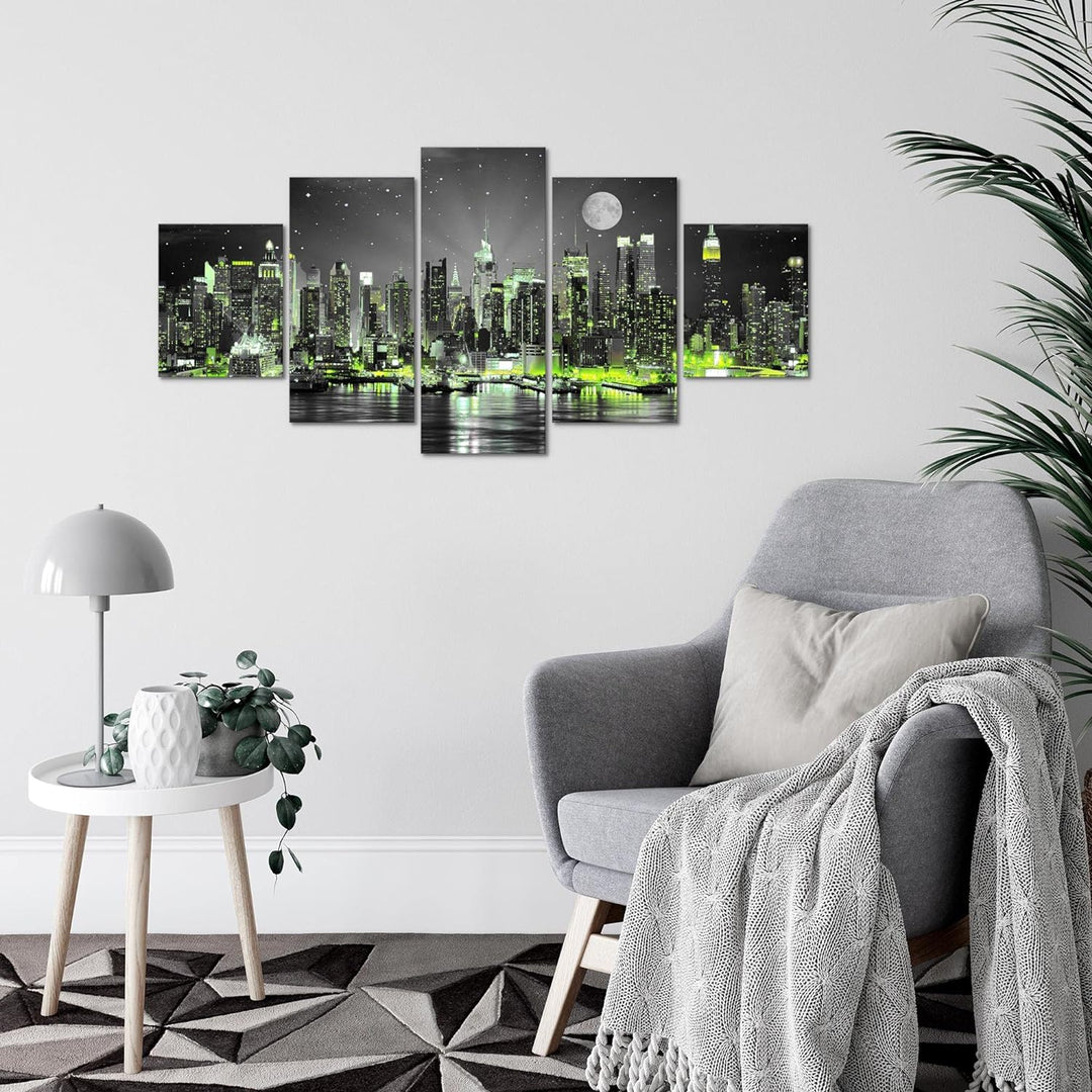 Runa Art Wandbilder New York City 5 Teilig Bild auf Vlies Leinwand Deko Wohnzimmer Büro Skyline Schw