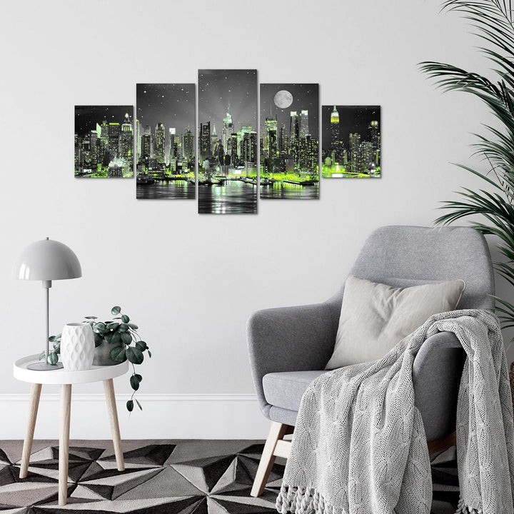 Runa Art Wandbilder New York City 5 Teilig Bild auf Vlies Leinwand Deko Wohnzimmer Büro Skyline Schw