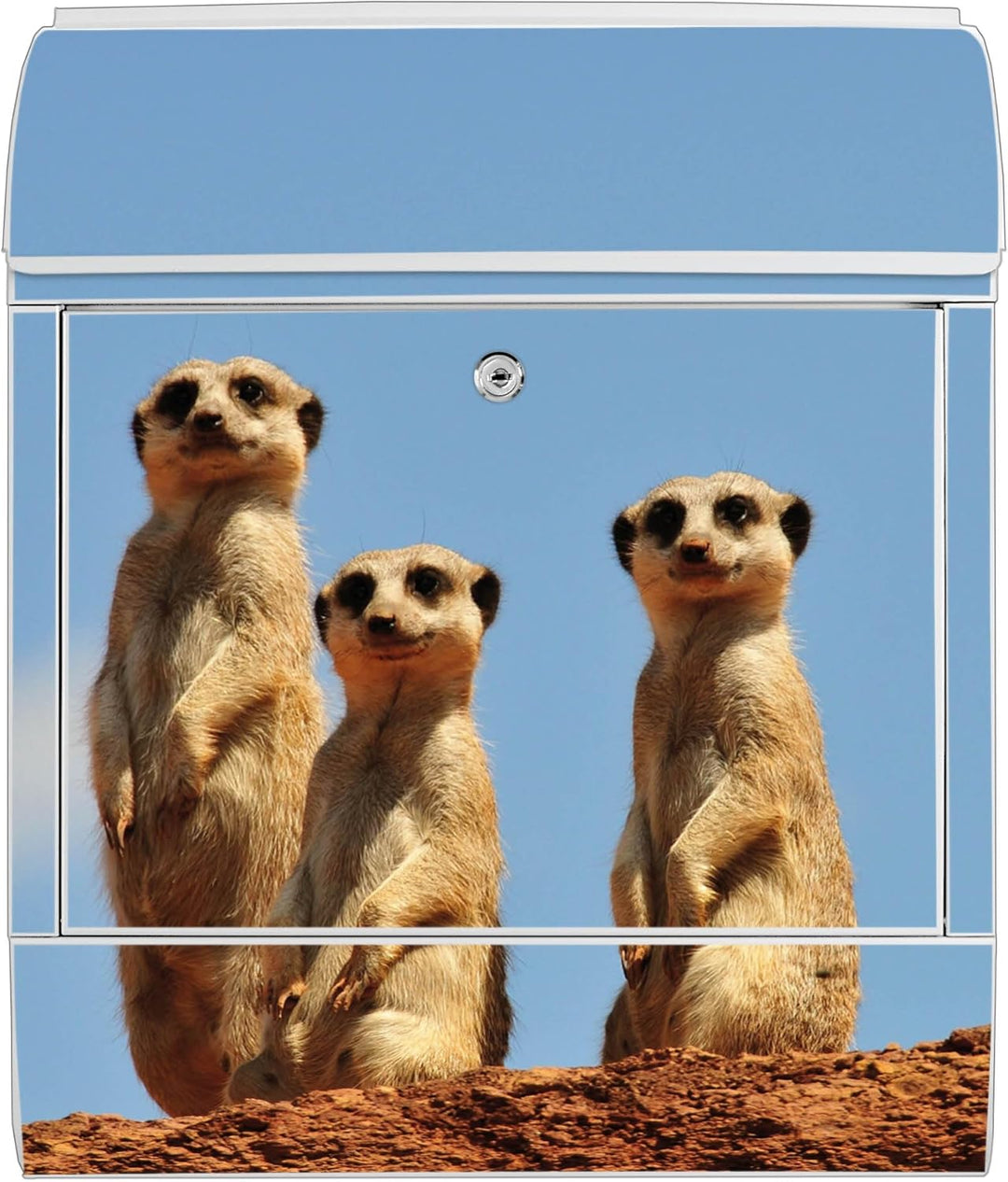 banjado® Design Briefkasten mit Motiv Erdmännchenfamilie 39x47x14cm & 2 Schlüssel - Briefkasten Stah