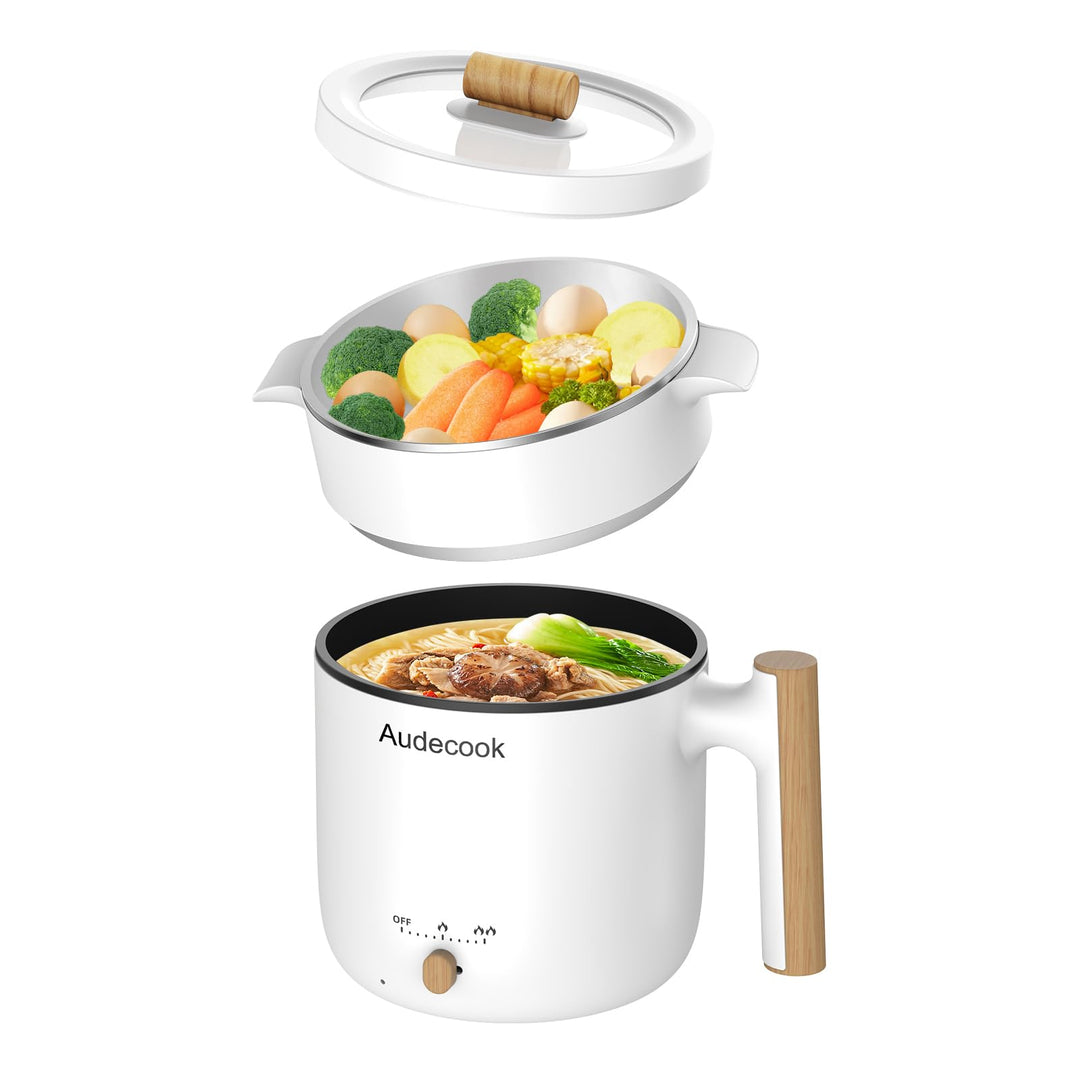 Audecook Elektrischer Dampfkocher, tragbarer Mini-Reisekocher, 1,8 l, multifunktionale antihaftbesch