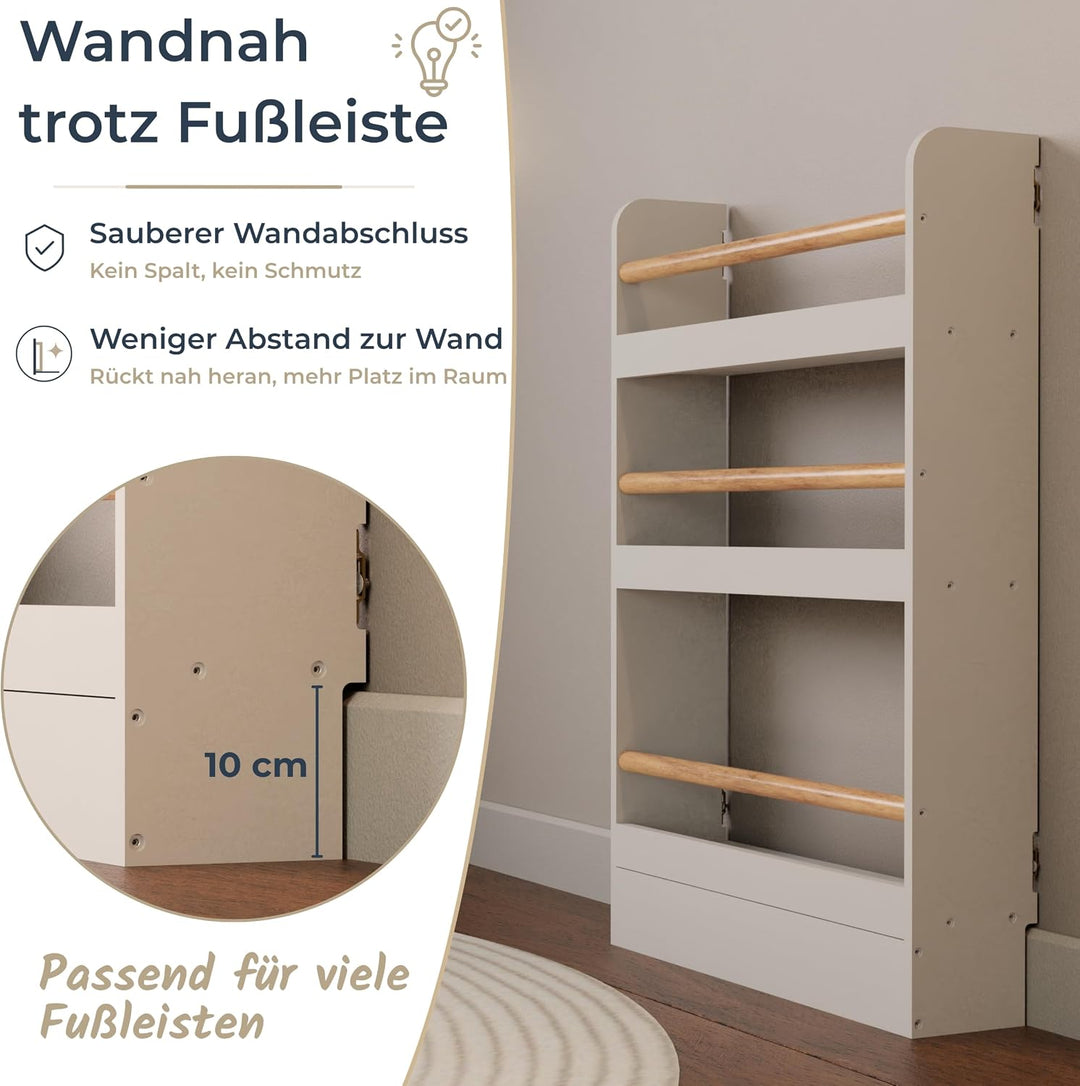 Bücherregal Kinder mit 3 Ablagen, Montessori Kinderbücherregal zur Wandmontage, Wandregal für Bücher