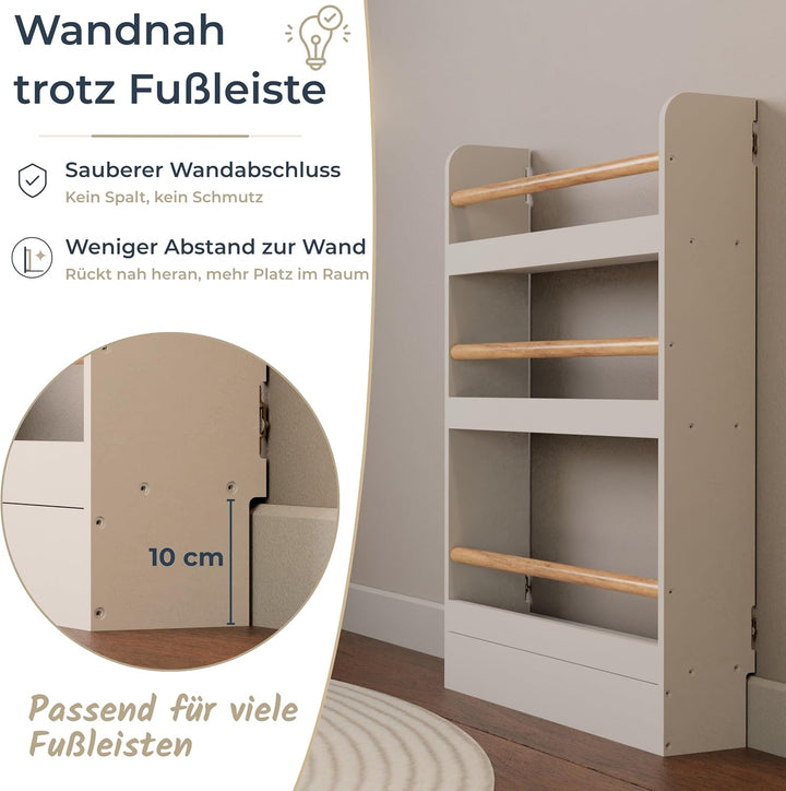 Bücherregal Kinder mit 3 Ablagen, Montessori Kinderbücherregal zur Wandmontage, Wandregal für Bücher
