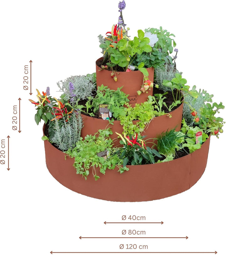 UNUS Kräuterschnecke aus Metall Ø 40 80 120 cm Grau Kräuterspirale mit 3 Ebenen für Kräuter Blumen u