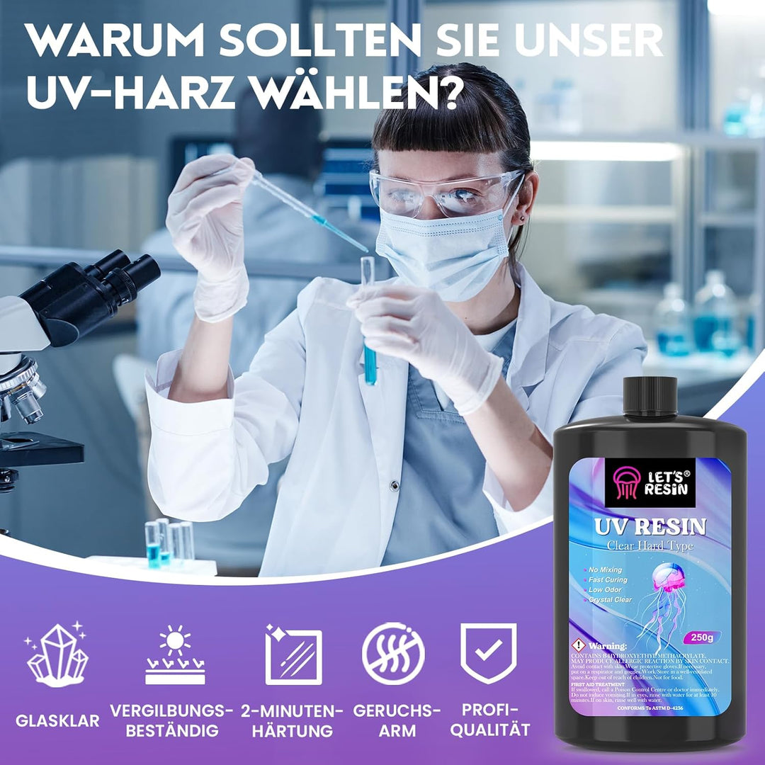 LET'S RESIN UV Resin Set mit UV Lampe, 153Pcs UV Kleber mit Lampe Set, UV Harz Set für Schlüsselanhä