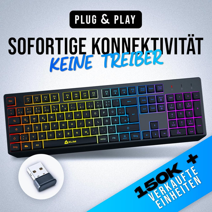 KLIM Chroma Wireless Gaming Tastatur Kabellos QWERTZ + Neue 2022 Version + Langlebig, Ergonomisch, W