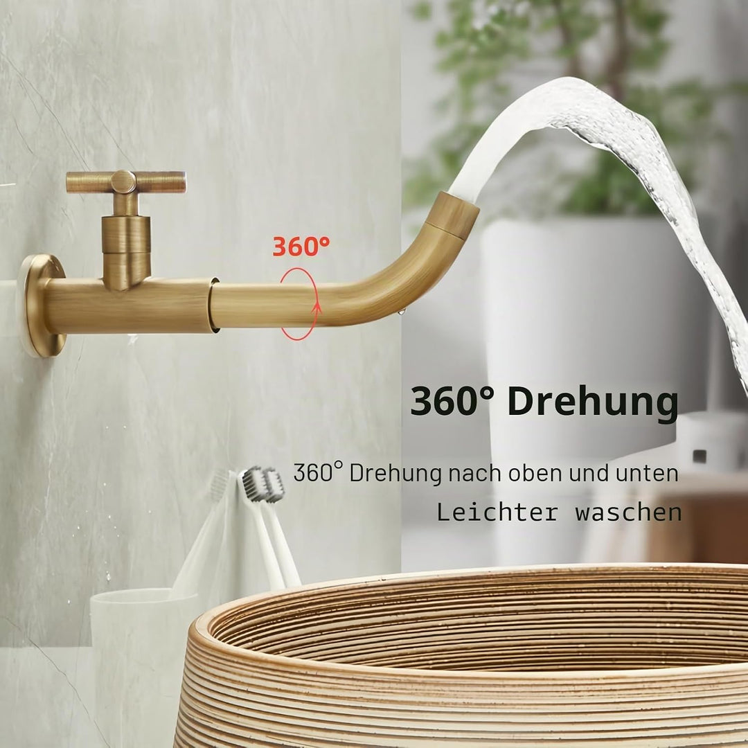 Kaltwasserhahn Wandmontage Messing Antik, 23CM Gebürstet Antik, Gebürstet Antik