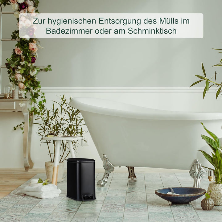Relaxdays Mülleimer Bad, 5 l, Kosmetikeimer mit Soft-Close, matte Optik, entnehmbarer Inneneimer, Tr