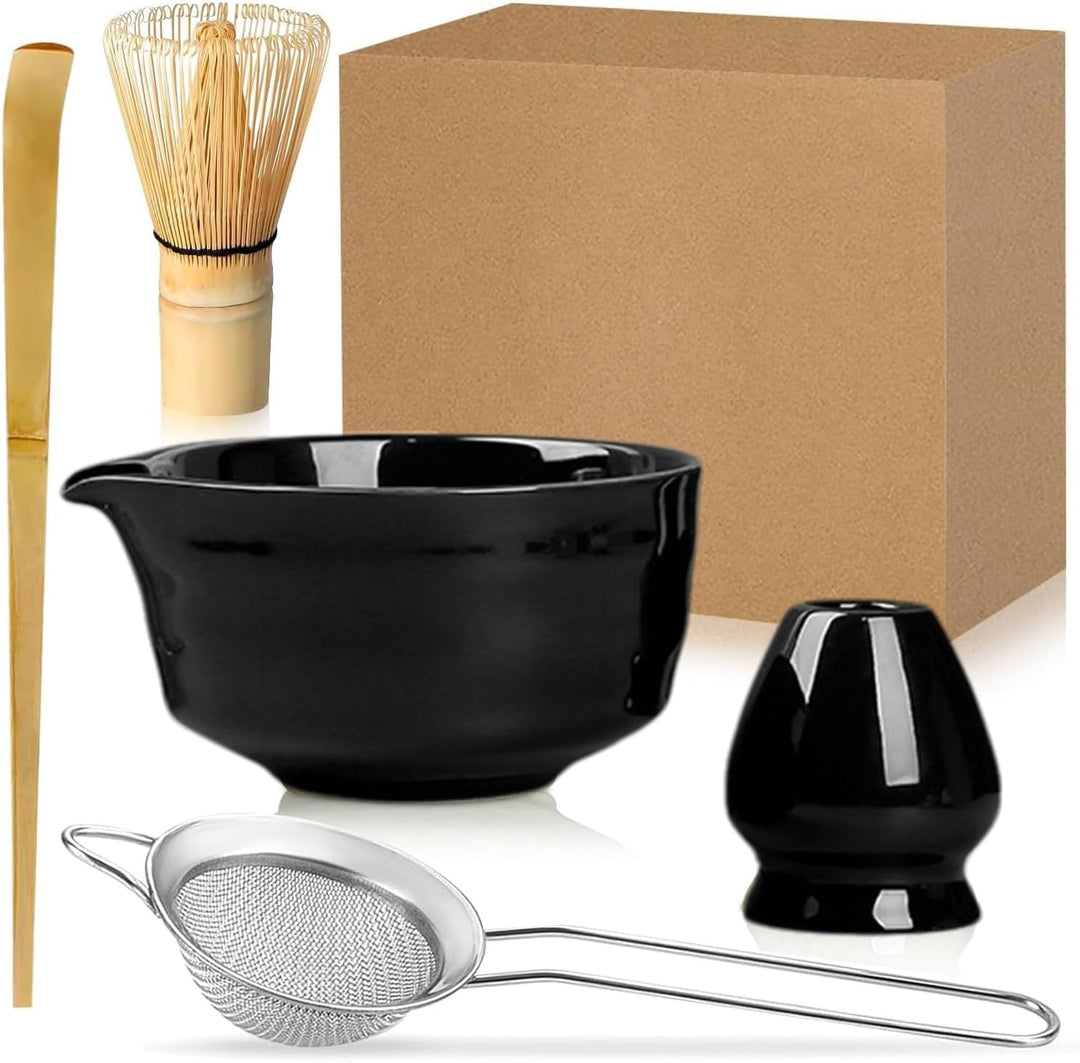 5 Stück Matcha Set, Bambus Matcha Besen, Keramik Matcha Schale mit Ausgiesser, Matcha Whisk, Schaufe