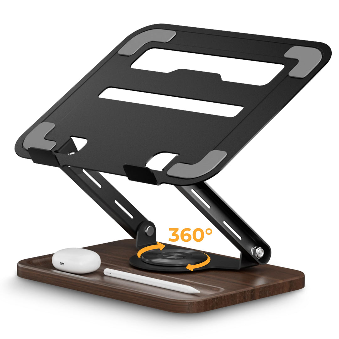 SupeDesk Laptop Ständer mit 360° drehbarer hölzerner Basis,verstellbarer Laptopständer mit Staufach,