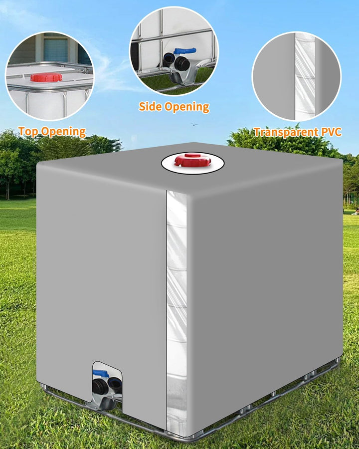 IBC Tank Abdeckung 1000L, IBC Container Zubehör, Wassertank Abdeckplane mit Transparenter Folie, Ant