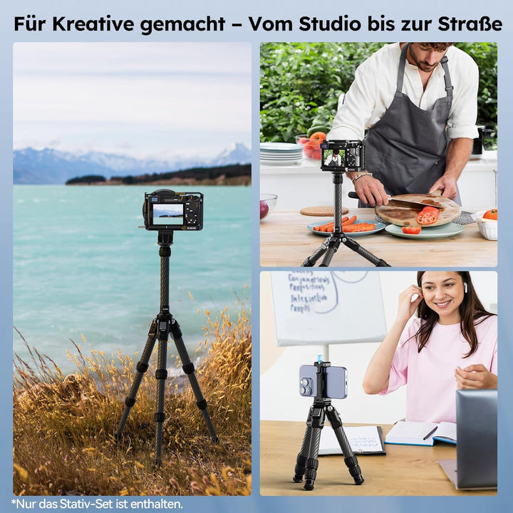 SIRUI AM-223S Mini Carbon Fiber Stativ mit SL-100S ausziehbarer Mittelsäule, max. Höhe 66 cm, Tragkr