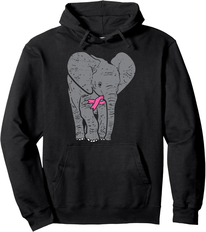 Elephant Pink Ribbon Breast Cancer Awareness Support Gift Pullover Hoodie