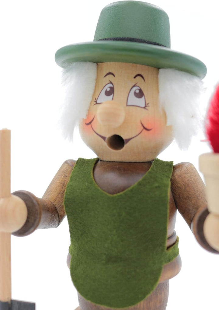 Kuhnert - Original Erzgebirgische Holzkunst Räuchermann Räucherfigur Wichtel 15cm - Gärtner