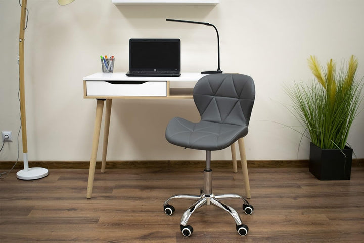 NMK HOME Drehstuhl mit Rollen - Höhenverstellbar Polsterstuhl - Home Office Samt Stuhl mit Geometris