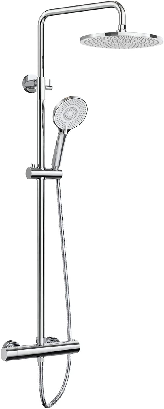 Rainsworth Duschsystem mit Thermostat Chrom, Duscharmatur Komplettset mit 25cm Rund Regendusche Dusc