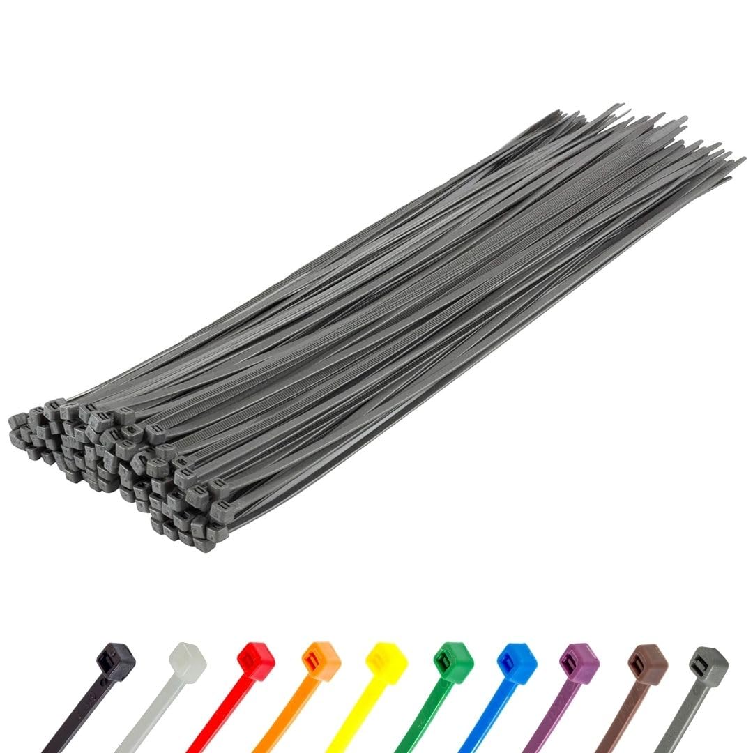 Gocableties Kabelbinder 100 Stück Silber, 450 mm x 9,0 mm mit 79,4 kg Zugfestigkeit, extra starkes,
