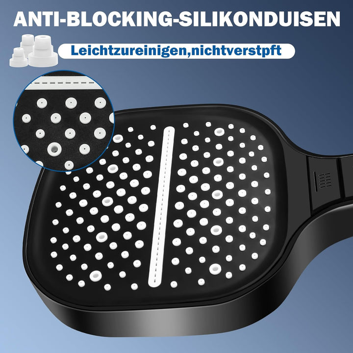 Duschkopf mit Schlauch 7 Strahlarten Handbrause Dusche Wassersparend, 1.5m Schlauch, 13cm Gross, Ant