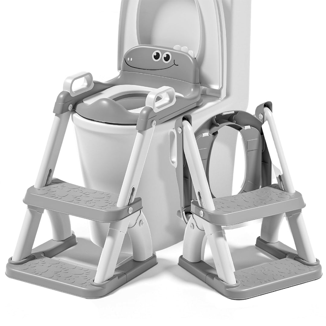 Toilettensitz Kinder mit Treppe – Höhenverstellbarer Kinder Toilettensitz mit Trittstufe & Rückenleh